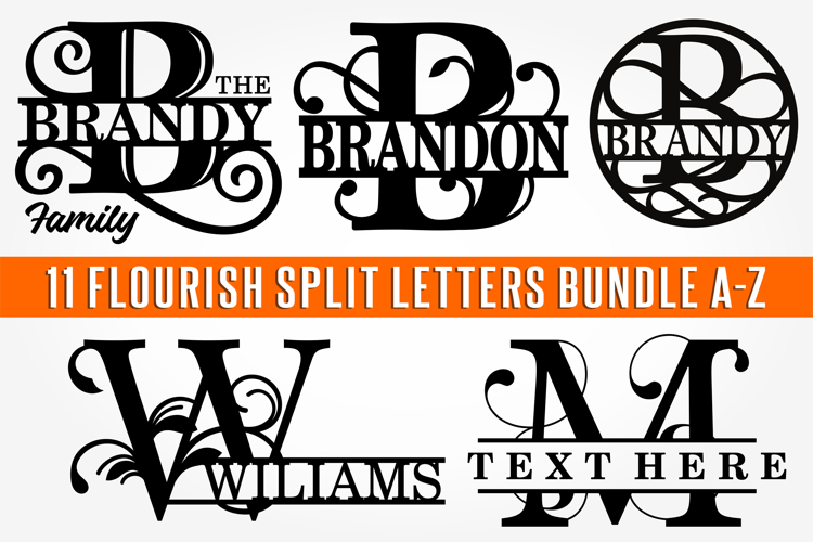 Monogram Flourish Split Letters SVG Bundle Cut Files example image 1