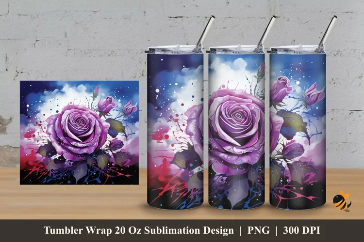 Artistic Rose Tumbler Wrap Sublimation Design 3