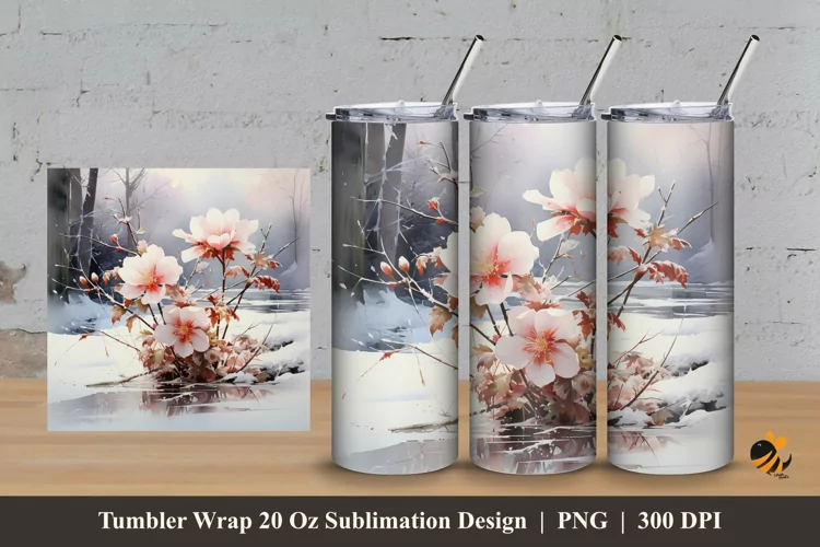 Winter Flower Tumbler Wrap Sublimation Design 3
