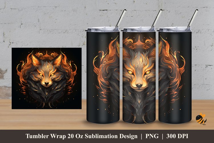 Flame Fox Tumbler Wrap Sublimation Design 3