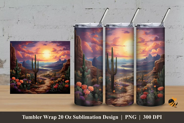 Cactusy View Tumbler Wrap Sublimation Design 3