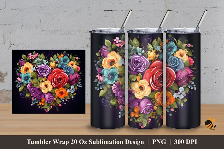 Love Colorful Flower Tumbler Wrap Sublimation Design 3 example image 1