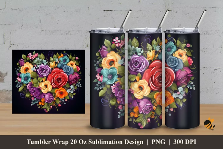 Love Colorful Flower Tumbler Wrap Sublimation Design 3