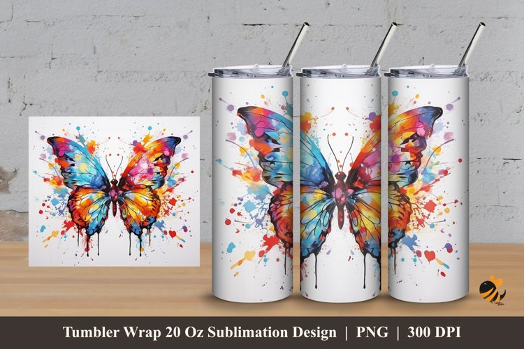 Butterflies Painting Tumbler Wrap Sublimation Design 3
