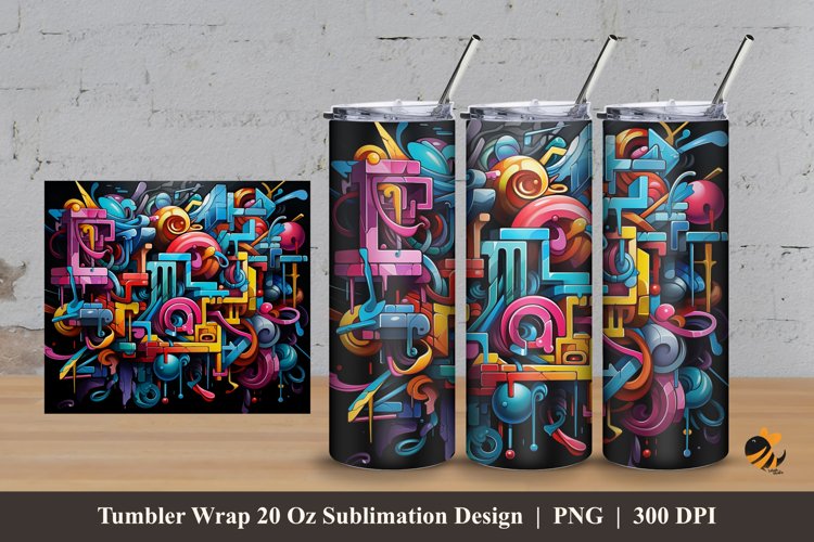 Tech Graffiti Tumbler Wrap Sublimation Design 3 example image 1