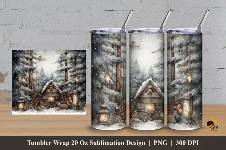 Winter Nature Ornament Tumbler Wrap Sublimation Design 3