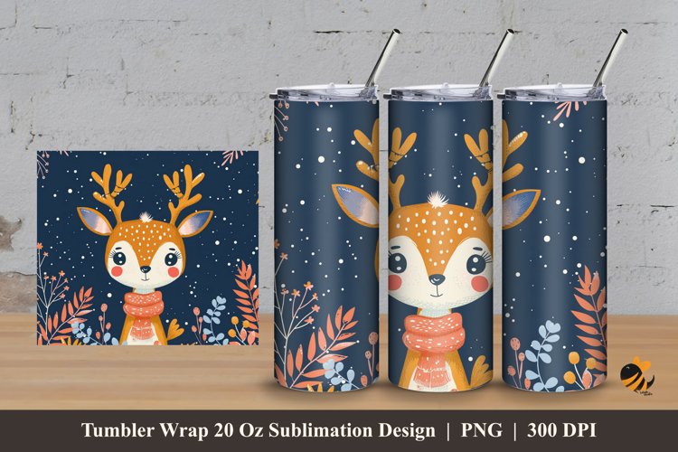 Cute Deer Tumbler Wrap Sublimation Design 3