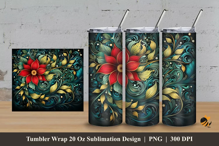 Ornament Plants Tumbler Wrap Sublimation Design 3