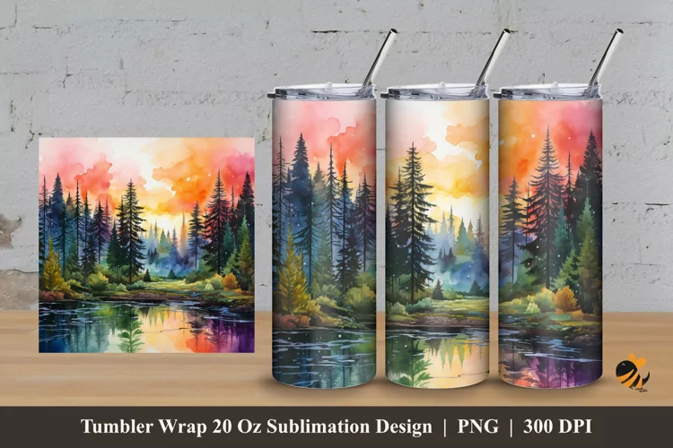 Exotic Pine Forest Tumbler Wrap Sublimation Design 3