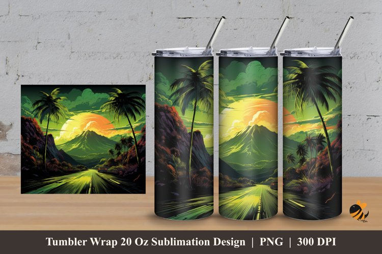 Green Nature Panoramic Tumbler Wrap Sublimation Design 3 example image 1