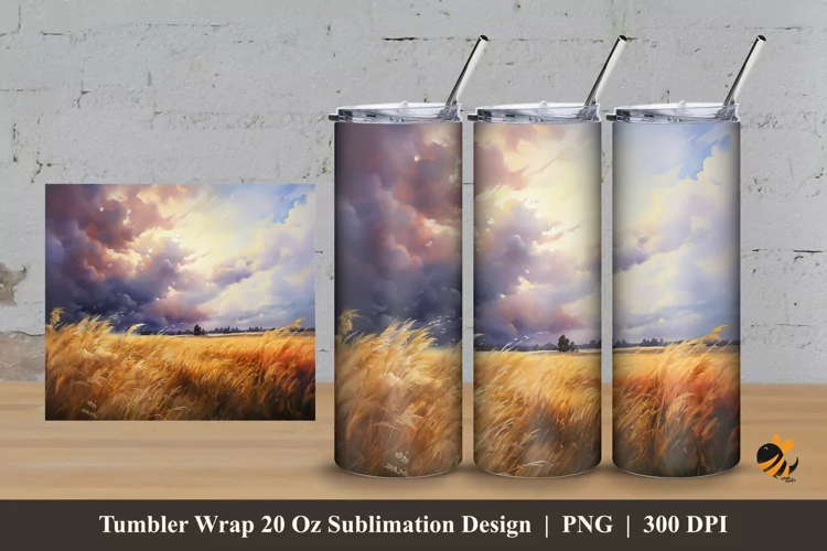 Red Bushes Tumbler Wrap Sublimation Design 3