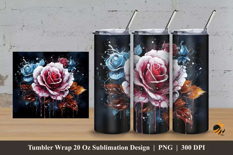 Rare Rose Tumbler Wrap Sublimation Design 3