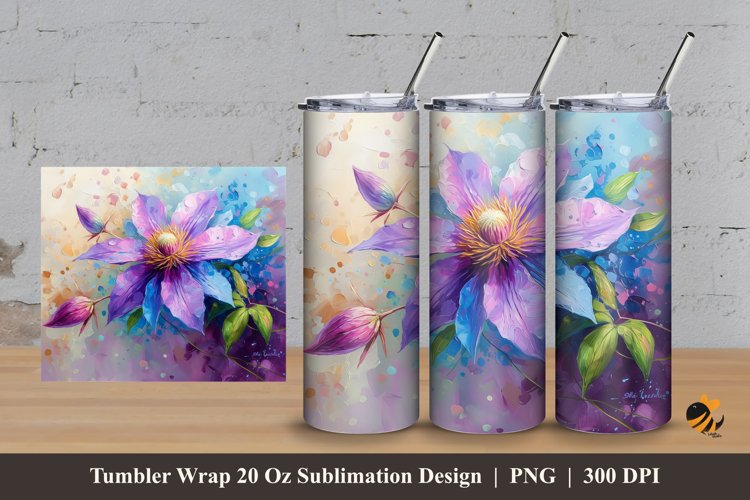 Clematis Flower Tumbler Wrap Sublimation Design 3