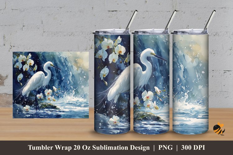 Stork Nature Tumbler Wrap Sublimation Design 3