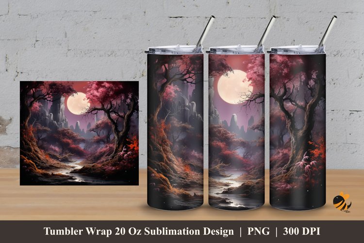 Moonlit Night Tumbler Wrap Sublimation Design 3 example image 1