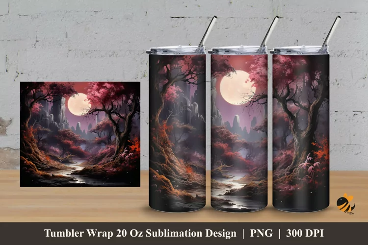 Moonlit Night Tumbler Wrap Sublimation Design 3