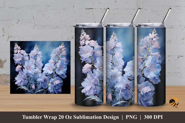 Delphinium Flowers Tumbler Wrap Sublimation Design 3 example image 1