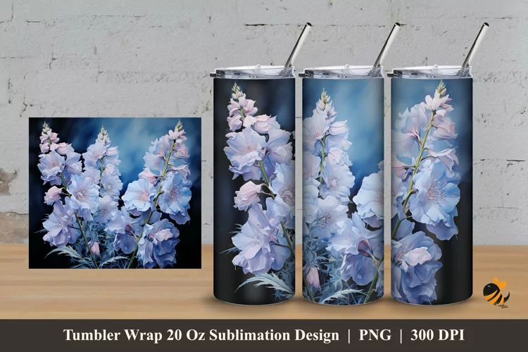 Delphinium Flowers Tumbler Wrap Sublimation Design 3