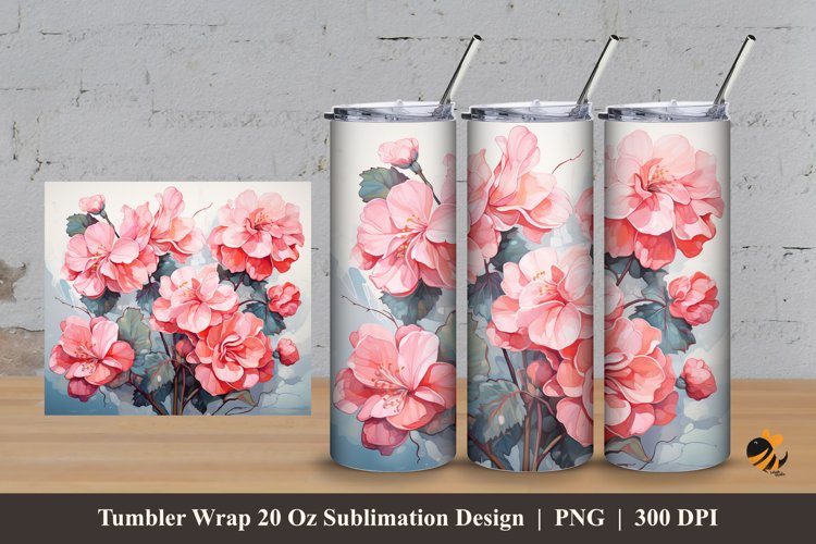 Begonia Flower Tumbler Wrap Sublimation Design 3 example image 1