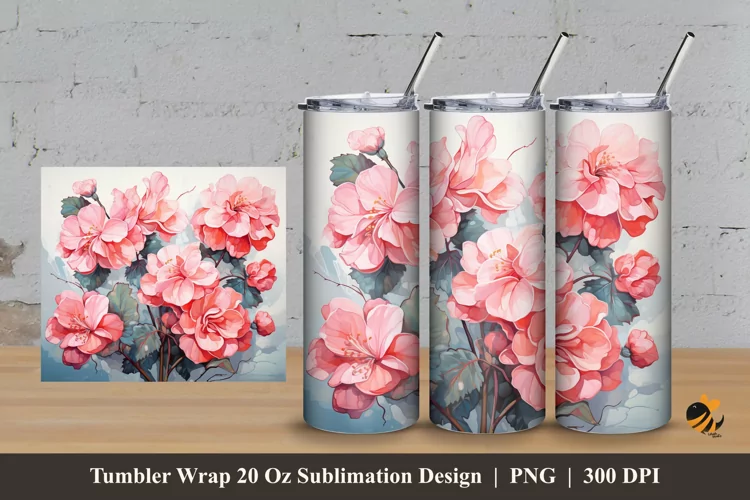 Begonia Flower Tumbler Wrap Sublimation Design 3