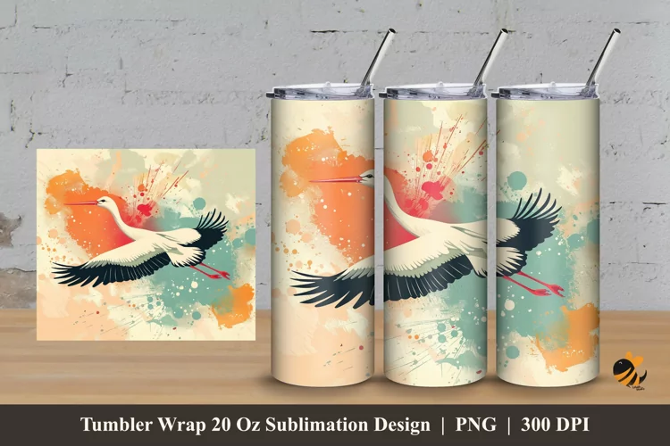 Colorful Stork Tumbler Wrap Sublimation Design 3