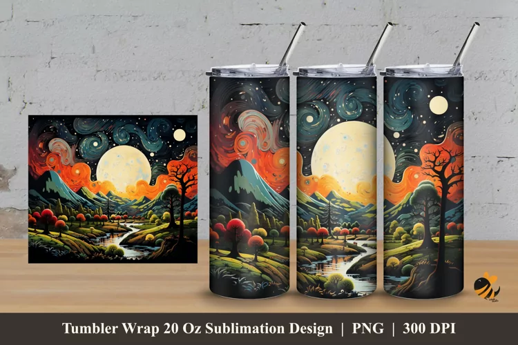 Nature Night Panorama Tumbler Wrap Sublimation Design 3