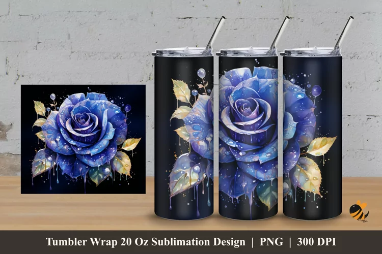 Dark Blue Rose Tumbler Wrap Sublimation Design 3