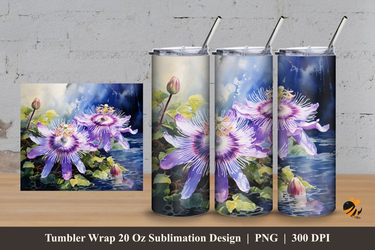 Passion Flower Tumbler Wrap Sublimation Design 3 example image 1