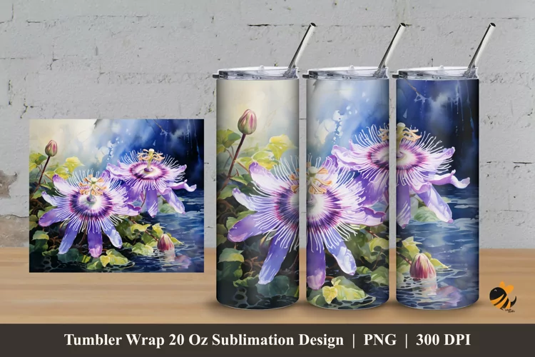 Passion Flower Tumbler Wrap Sublimation Design 3