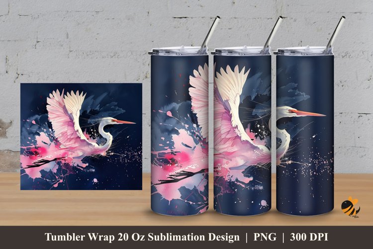 Stork Painting Tumbler Wrap Sublimation Design 3 example image 1