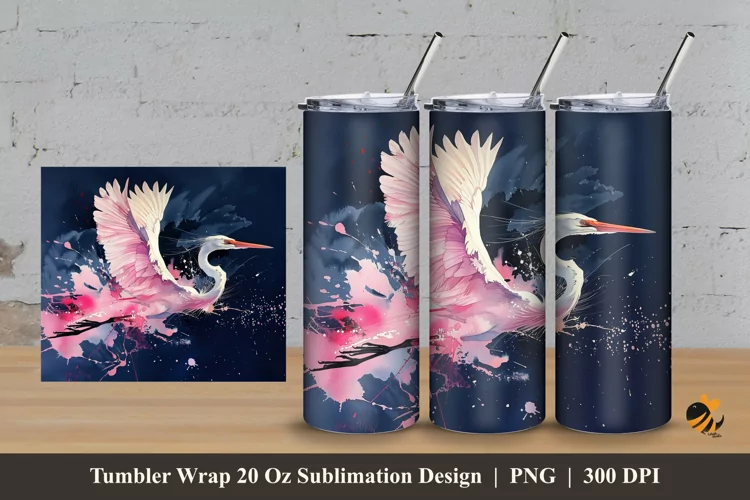 Stork Painting Tumbler Wrap Sublimation Design 3