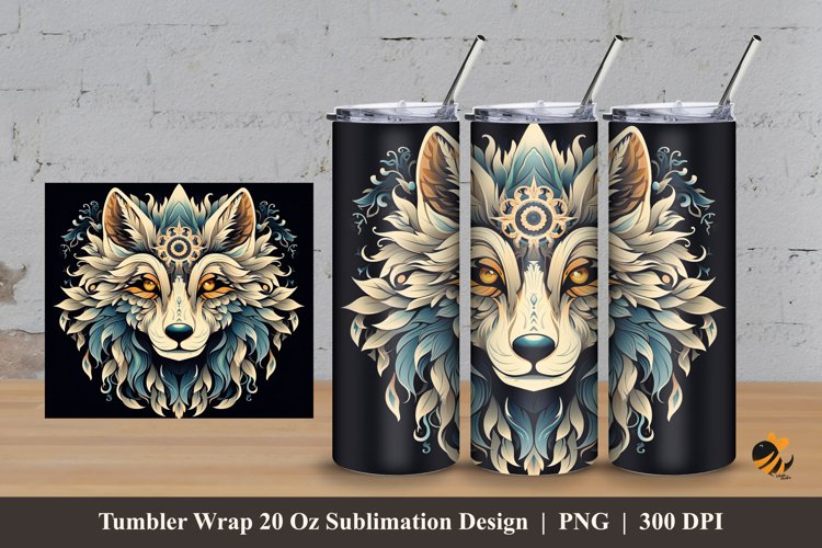 Wolf Art Tumbler Wrap Sublimation Design 3