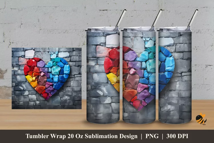 Colorful Heart Tumbler Wrap Sublimation Design 3
