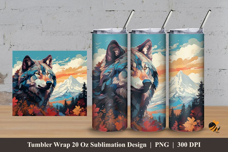 Wolf Abstract Tumbler Wrap Sublimation Design 3 example image 1