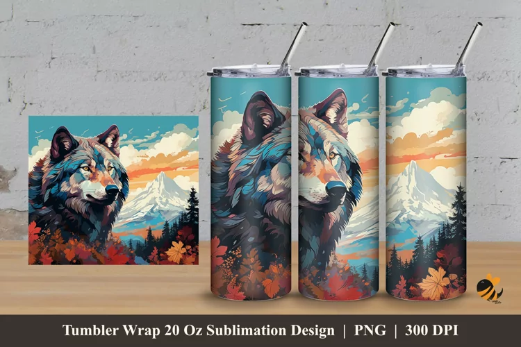 Wolf Abstract Tumbler Wrap Sublimation Design 3