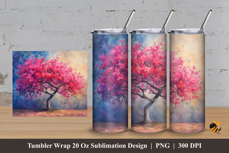 Tree Watercolor Tumbler Wrap Sublimation Design 3