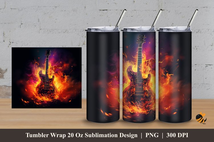 Burning Guitar Tumbler Wrap Sublimation Design 3