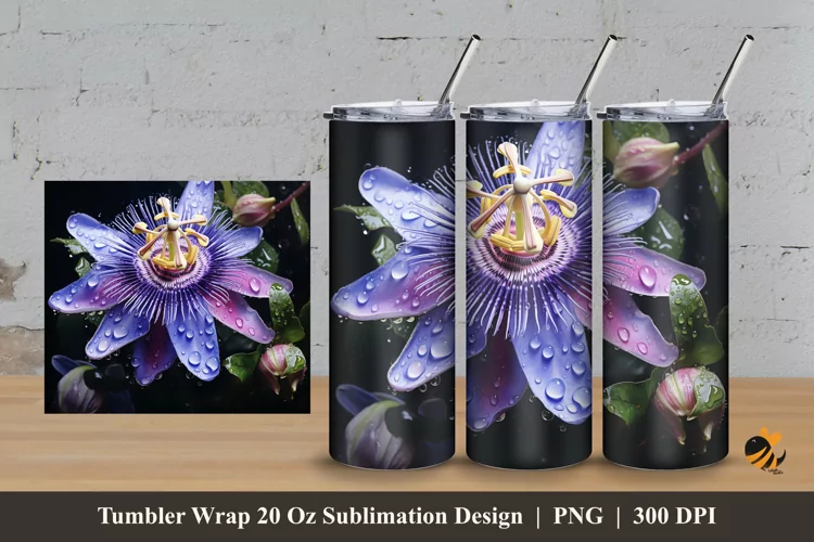 Passion Flower Tumbler Wrap Sublimation Design 3