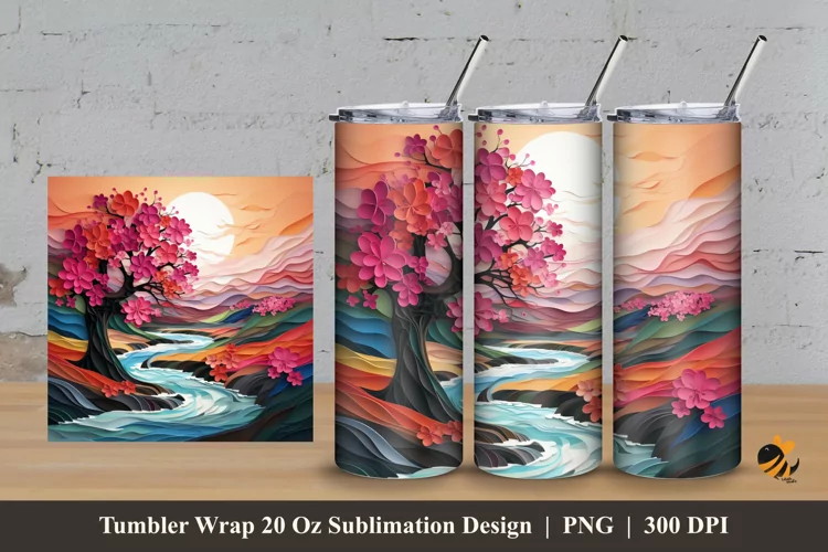 3D Nature Morning Tumbler Wrap Sublimation Design 3