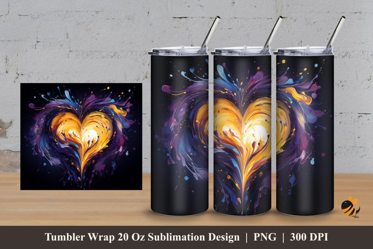Splash Heart Tumbler Wrap Sublimation Design 3 example image 1