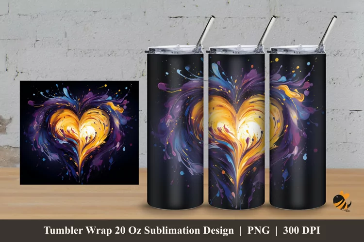 Splash Heart Tumbler Wrap Sublimation Design 3