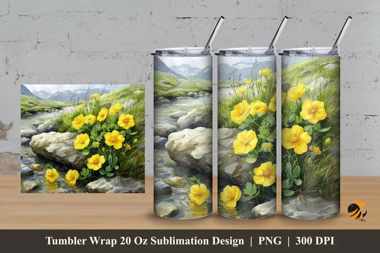 Oenothera Flower Tumbler Wrap Sublimation Design 3