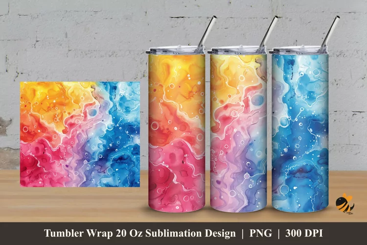Watercolor Liquid Tumbler Wrap Sublimation Design 3