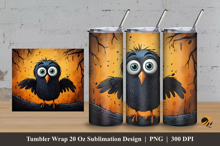 Cute Crazy Crow Tumbler Wrap Sublimation Design 3