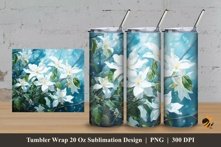 Jasmine Flowers Tumbler Wrap Sublimation Design 3