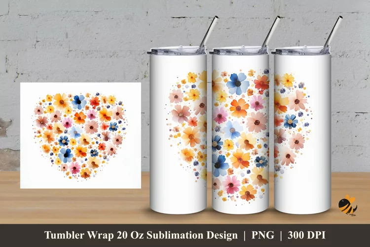 Floral Style Tumbler Wrap Sublimation Design 3