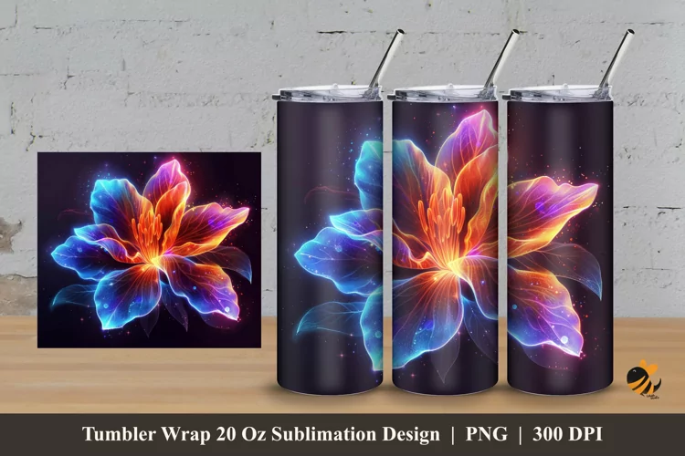 Fantasy Neon Flower Tumbler Wrap Sublimation Design 3