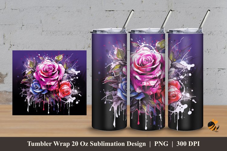 Wet Rose Tumbler Wrap Sublimation Design 3 example image 1