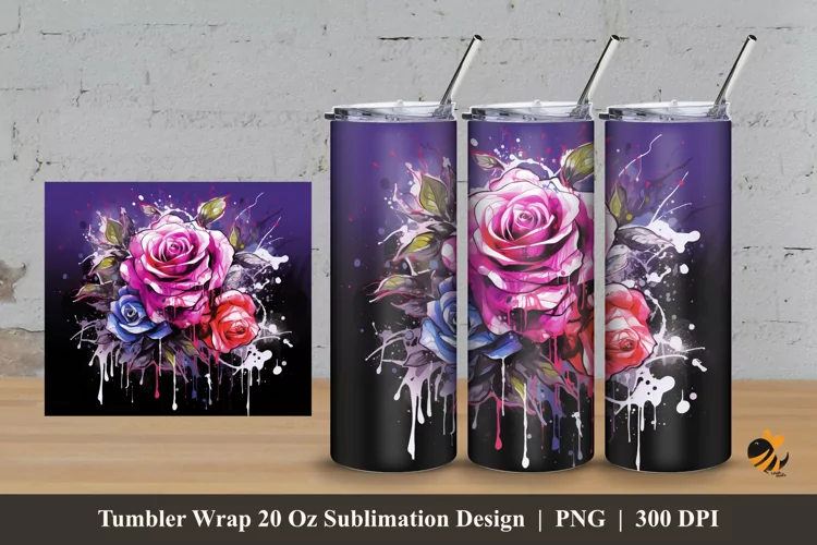 Wet Rose Tumbler Wrap Sublimation Design 3