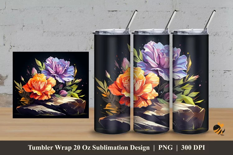 Stone And Flower Tumbler Wrap Sublimation Design 3